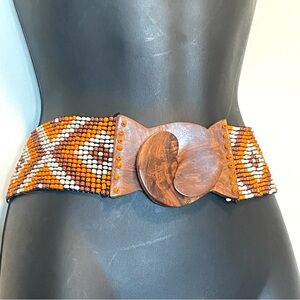 Vintage 70s Boho Chic Ladies Beaded Stretch Cinch Belt